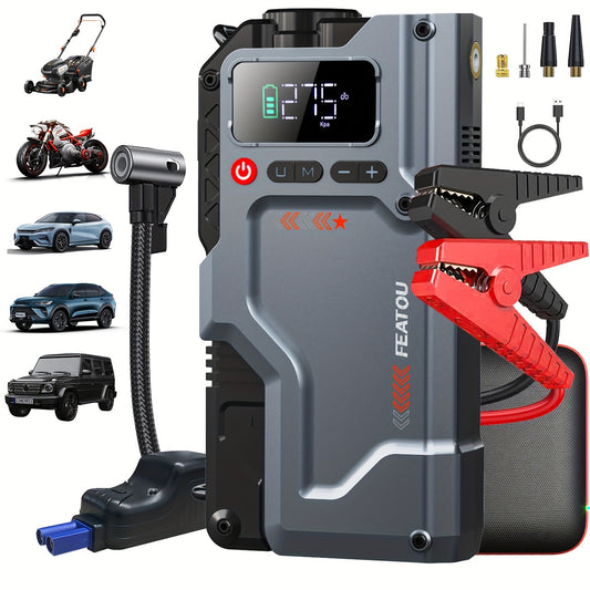 Jump Starter With Air Compressor, 5 In 1 Function Jump Box 5000A Peak 150PSI Jump Starter Battery Pack With Digital Tire Inflator, Car Battery Charger Portable For 10.L Gas Or 2.38gal Diesel QC18W Fast Charging USB Output, LE