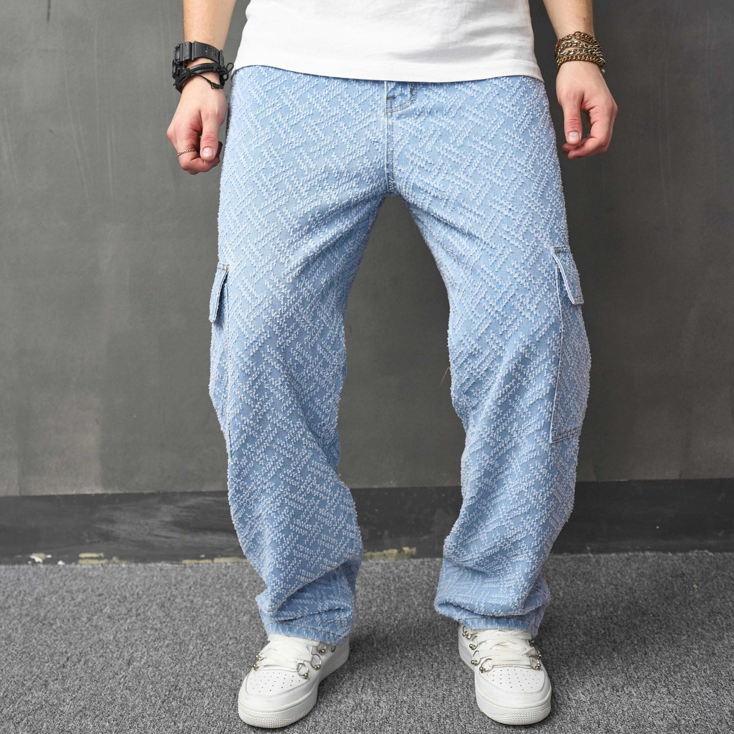 Men's Loose Fit Wide Leg Cargo Jeans, Men's Stylish Comfy Denim Pants, Street Style Fashion