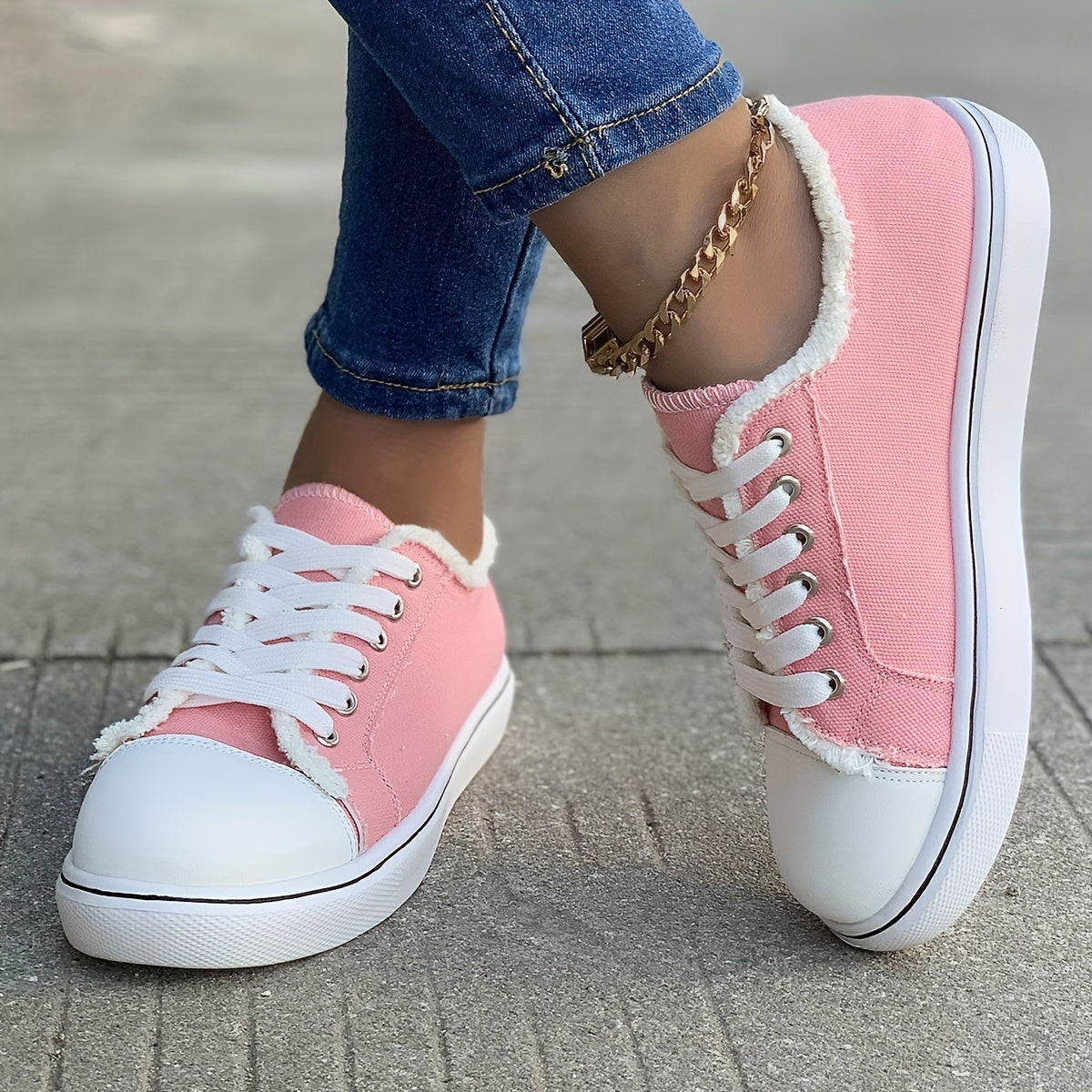 Women's Low Top Canvas Shoes, Casual Round Toe Flat Walking Shoes, Lightweight Sneakers