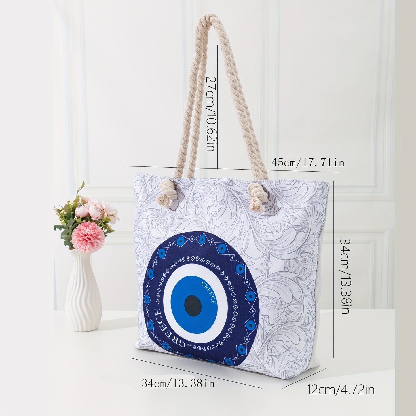 Beautiful Blue Deep Sea Printed Linen Fabric Tote Bag - Ethnic Style Large Capacity Canvas Bag for Women