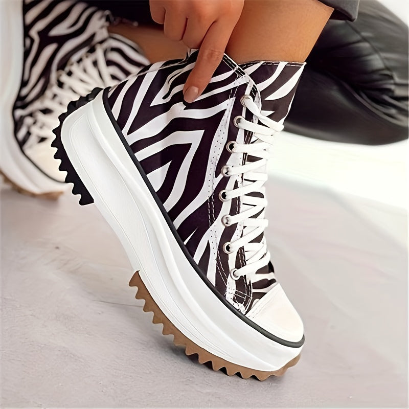 Women's Solid Color Casual Sneakers, Lace Up Soft Sole Platform Skate Shoes, Versatile High-top Canvas Shoes