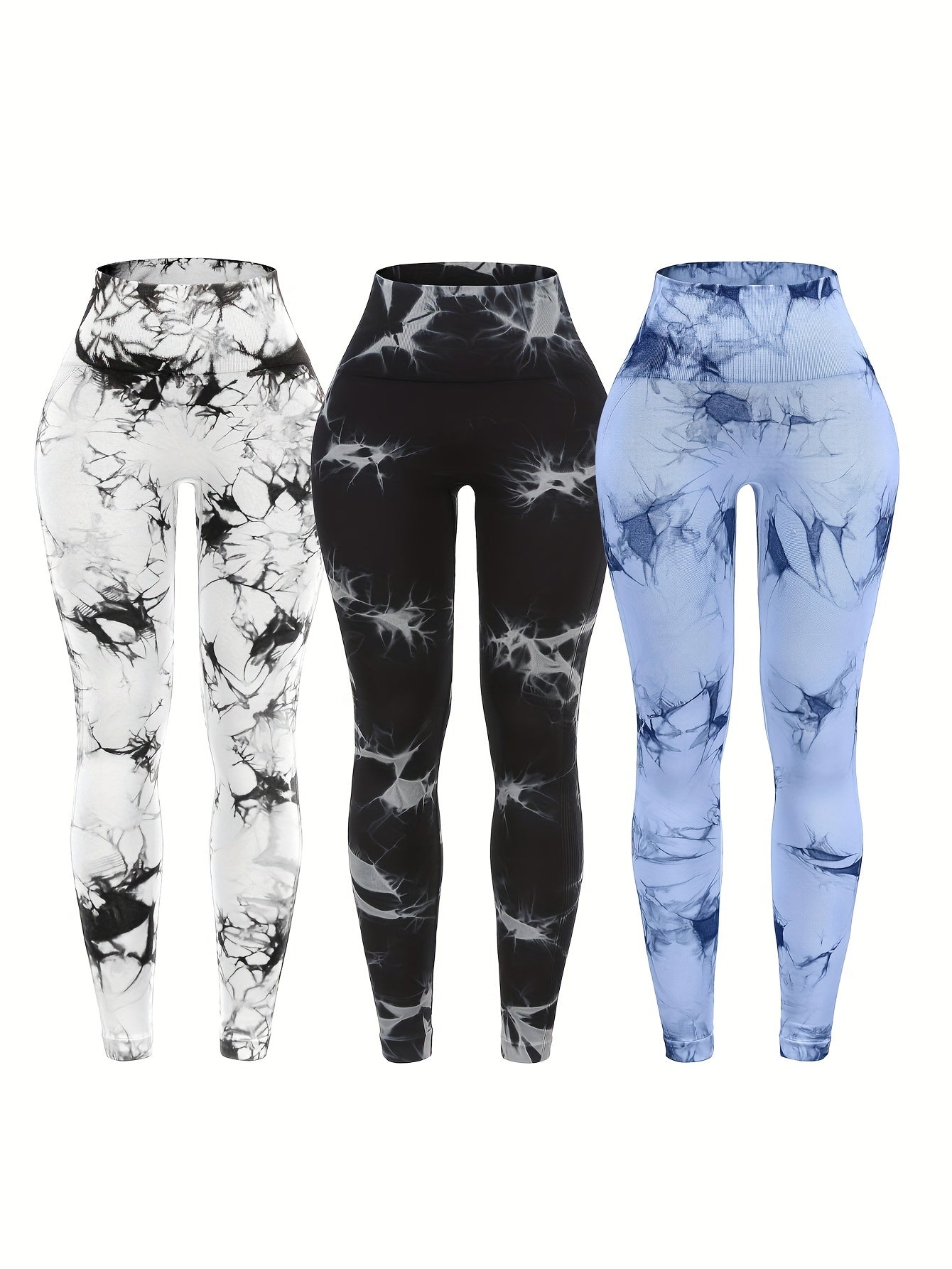 3pcs Tie Dye High Waist Sports Leggings, Running Workout Fitness Yoga Tight Pants, Women's Leggings