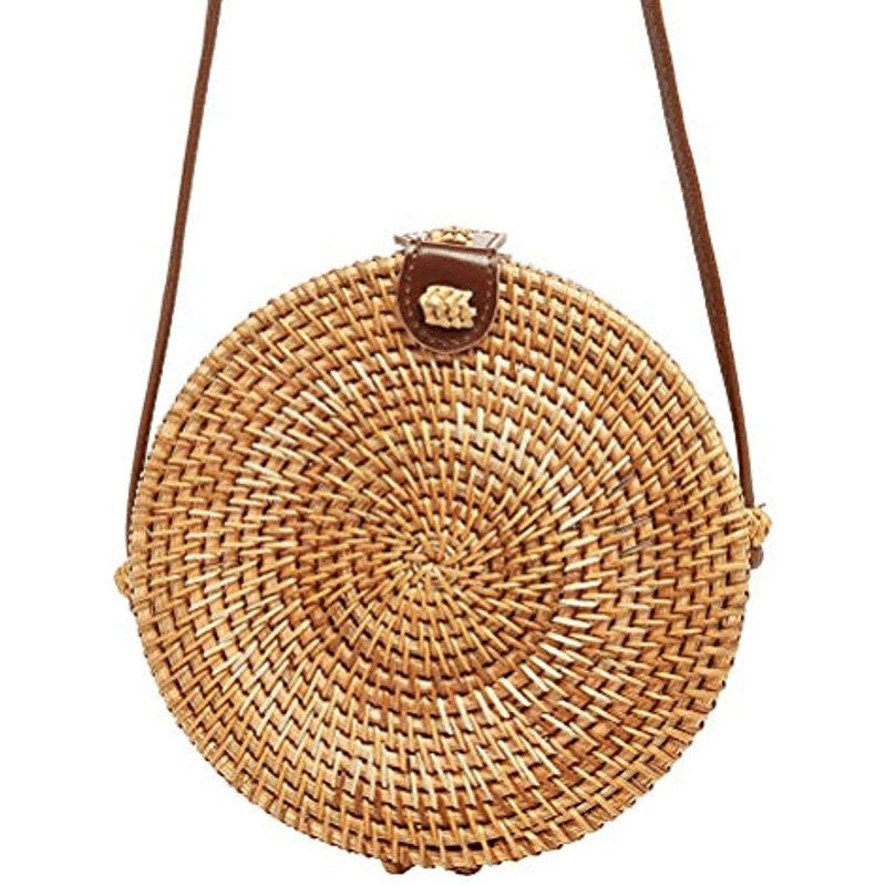 Small Round Straw Bag, Women's Simple Casual Crossbody Bag Versatile Straw Shoulder Bag