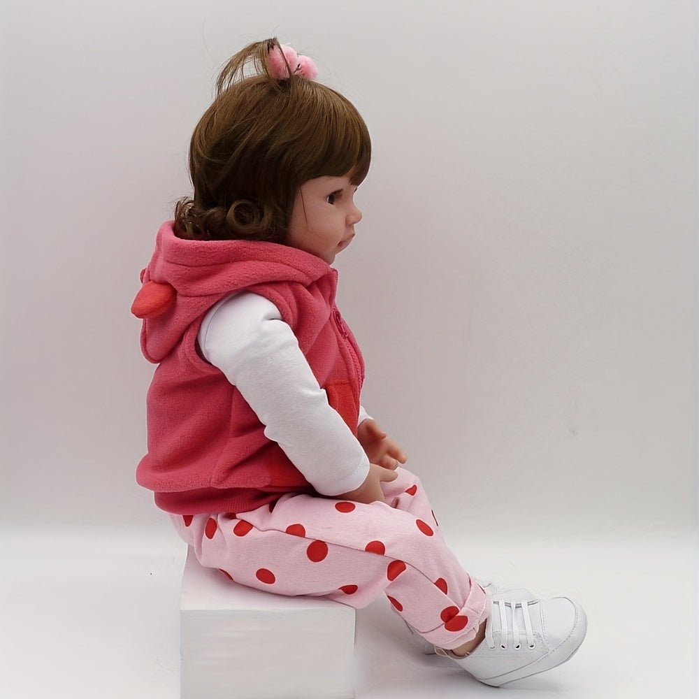 19 Inch/ 48 Cm Soft Vinyl Reborn Doll, Lovely Baby Girl With Hairwig In Pink Clothes And A Plush Giraffe Toy, Halloween/Thanksgiving Day/Christmas gift Carnival