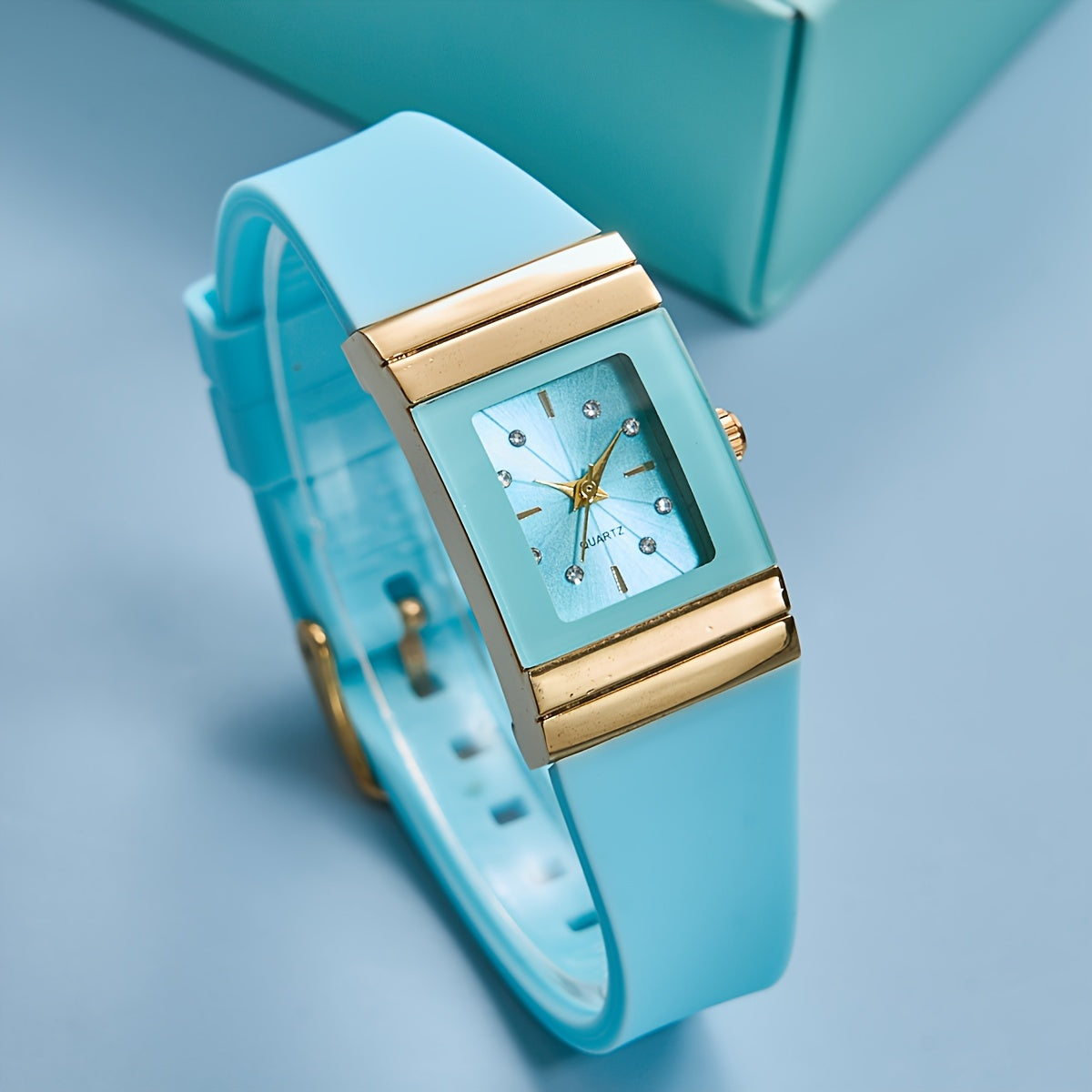 Women's Casual Square Pointer Quartz Watch Rhinestone Fashion Analog Silicone Band Wrist Watch