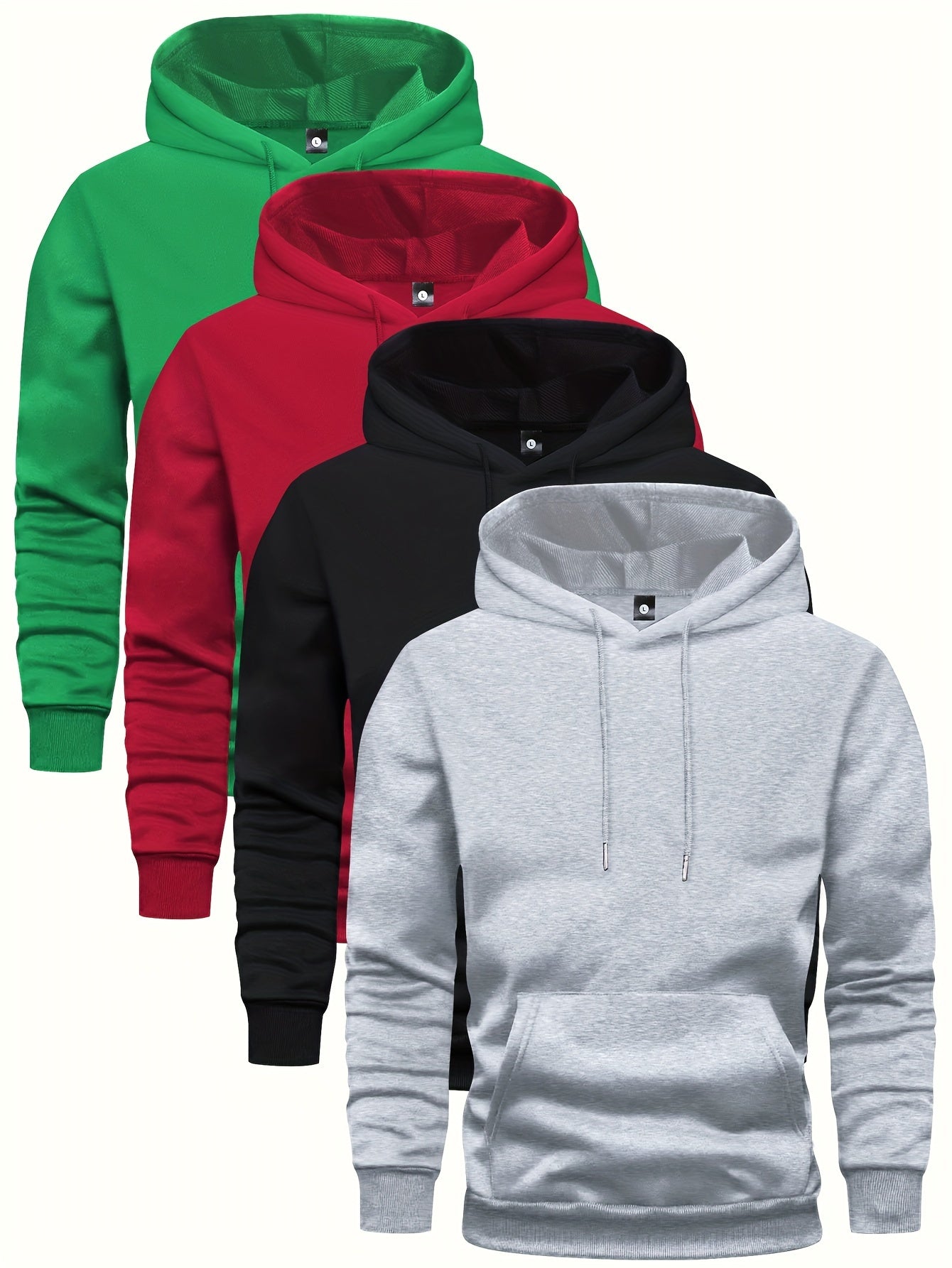 4 Pcs Men's Solid Hoodie With Kangaroo Pocket, Casual Long Sleeve Hooded Sweatshirt For Outdoor