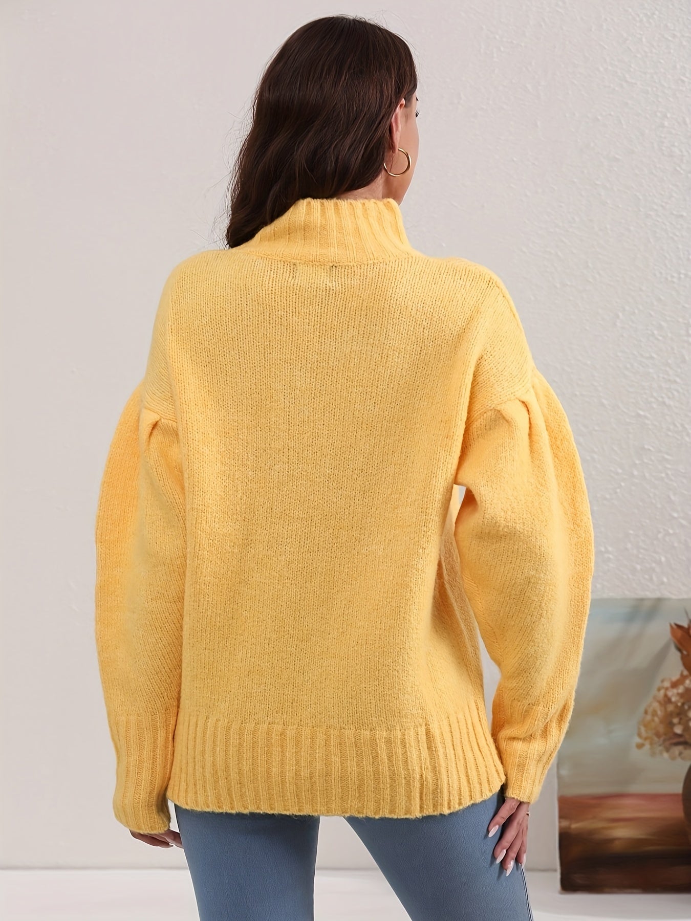 Solid Mock Neck Knit Sweater, Elegant Long Sleeve Pullover Sweater For Fall & Winter, Women's Clothing