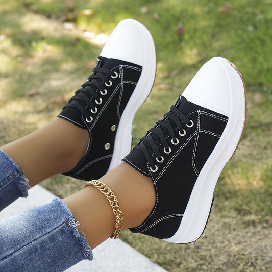 Women's Fashion Sneakers Casual Lace-Up Canvas Shoes with Rubber Sole - Non-Slip Plain Toe Low Top All-Season Sports Footwear with Fabric Inner and Insole