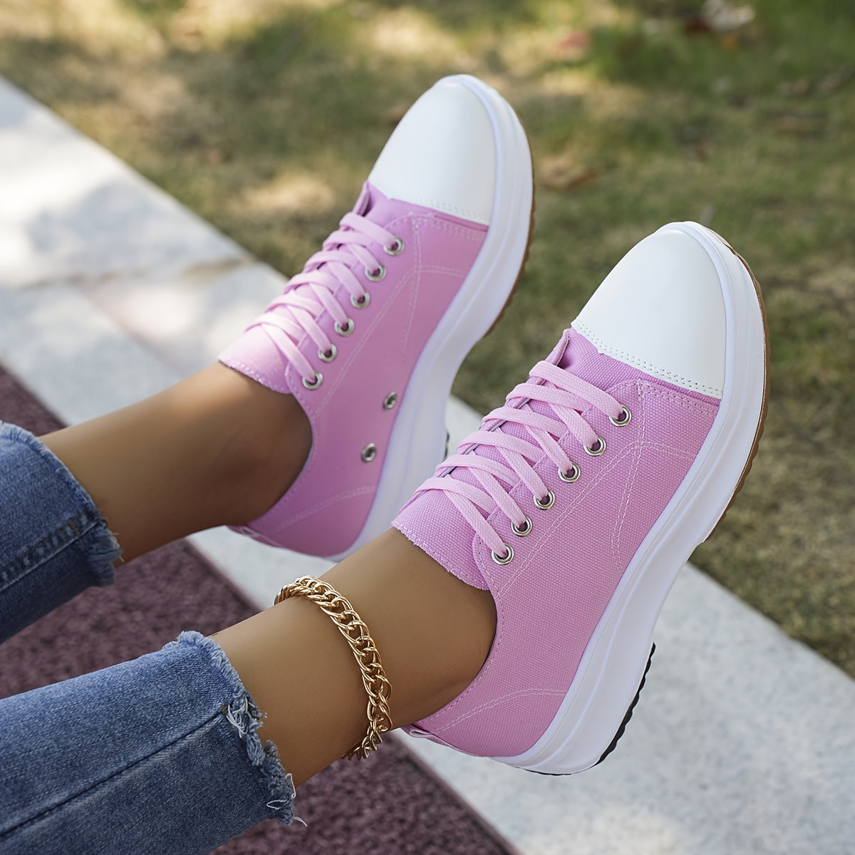 Women's Fashion Sneakers Casual Lace-Up Canvas Shoes with Rubber Sole - Non-Slip Plain Toe Low Top All-Season Sports Footwear with Fabric Inner and Insole