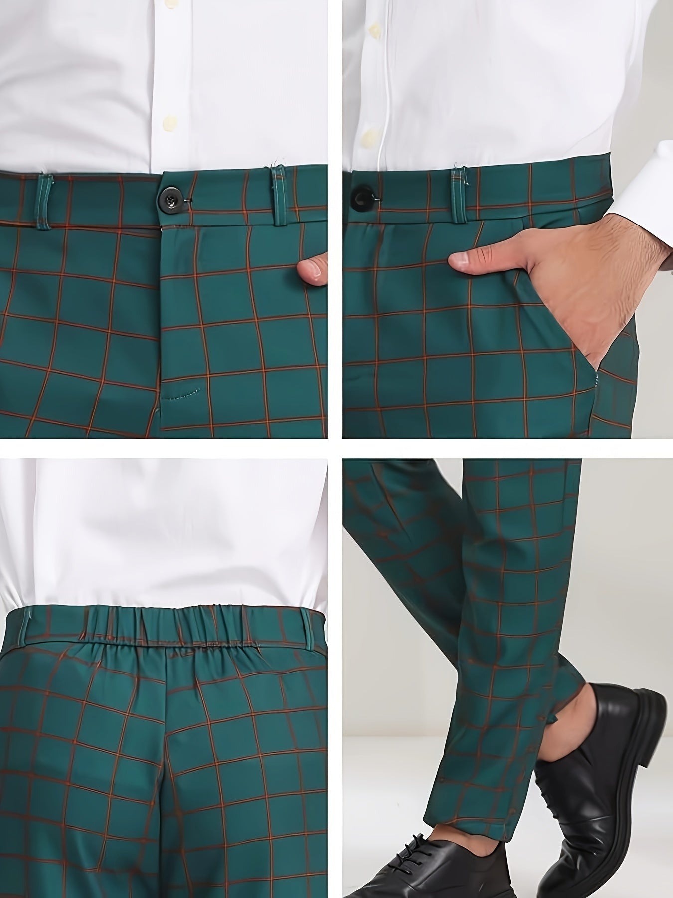 Men's Plaid Design Slightly Stretch Dress Pants For Business Office Daily Wear