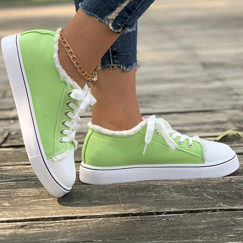 Women's Low Top Canvas Shoes, Casual Round Toe Flat Walking Shoes, Lightweight Sneakers