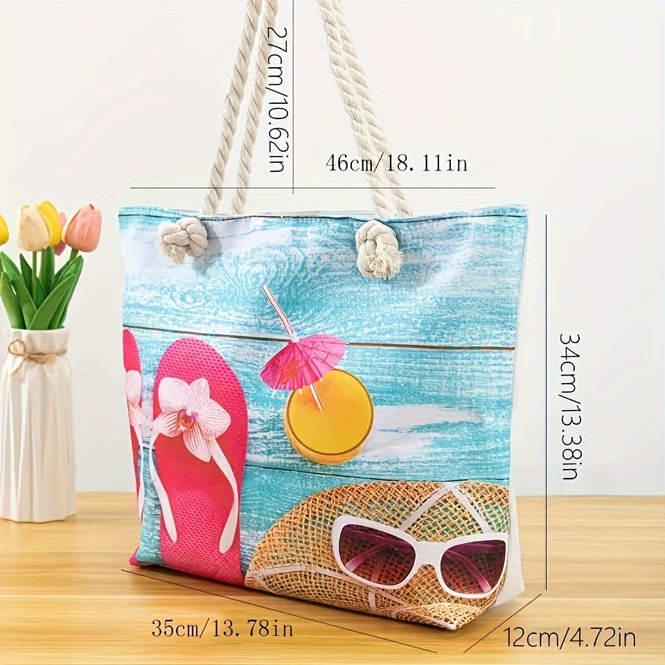 Women's Beach Shell Slippers Fashion Printed Shoulder Bag Canvas Bag Handbag