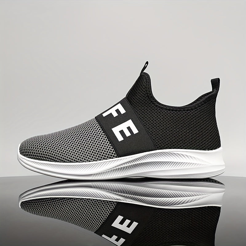 Men's Letters Design Slip-on Sneakers - Athletic Shoes - Lightweight And Breathable Walking Shoes