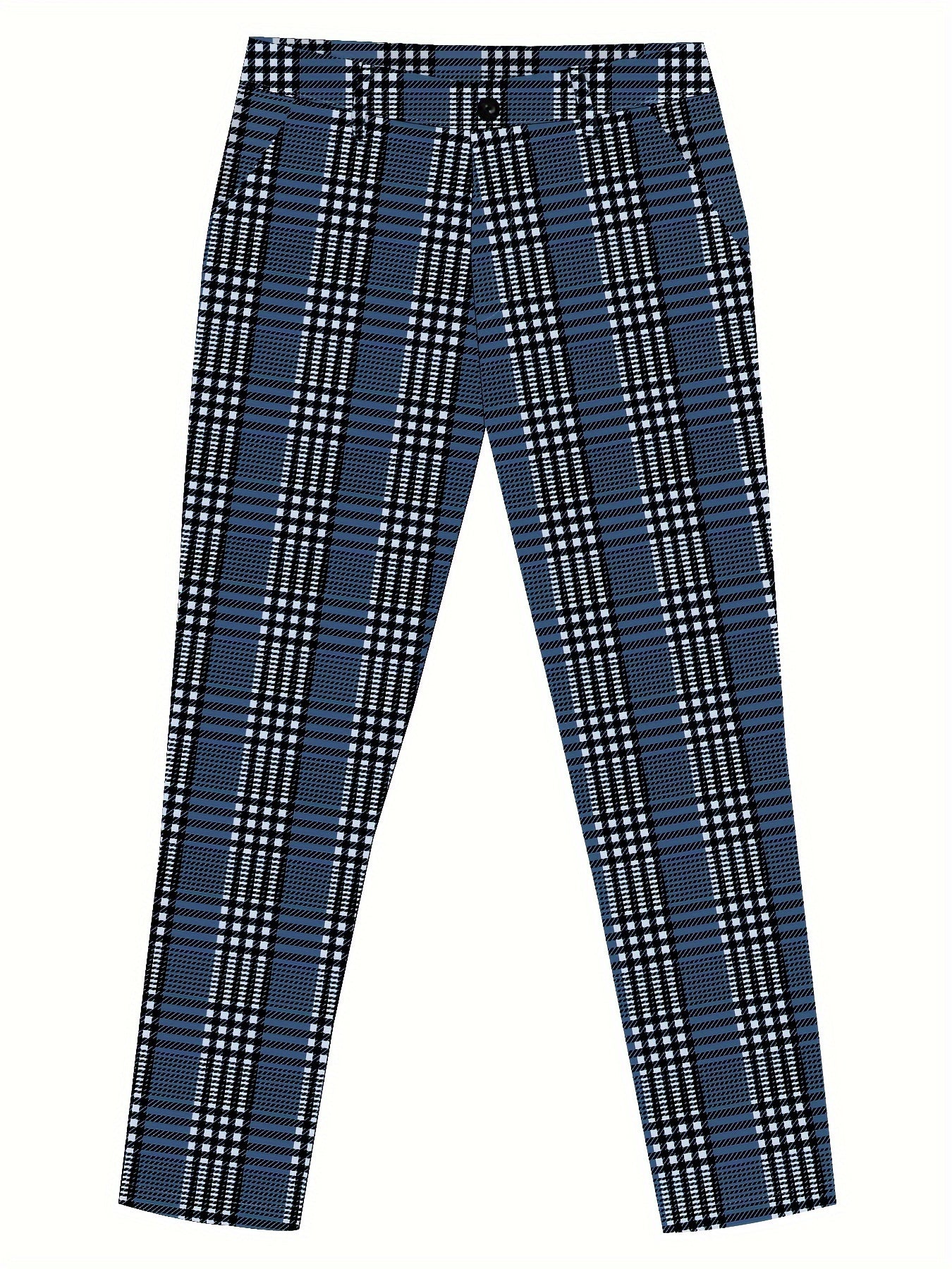 Men's Plaid Print Mid Stretch Slim Fit And Cuffed Classic Pants, Chic Trousers For All Seasons Business And Formal Party Wear