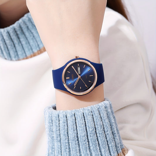 Women watch Fashionable and Creative Girls' Silicone Tape Versatile Round Watch  Week Cale Girls' Watch Simple And Versatile Color Gift Student White Pink Black Blue