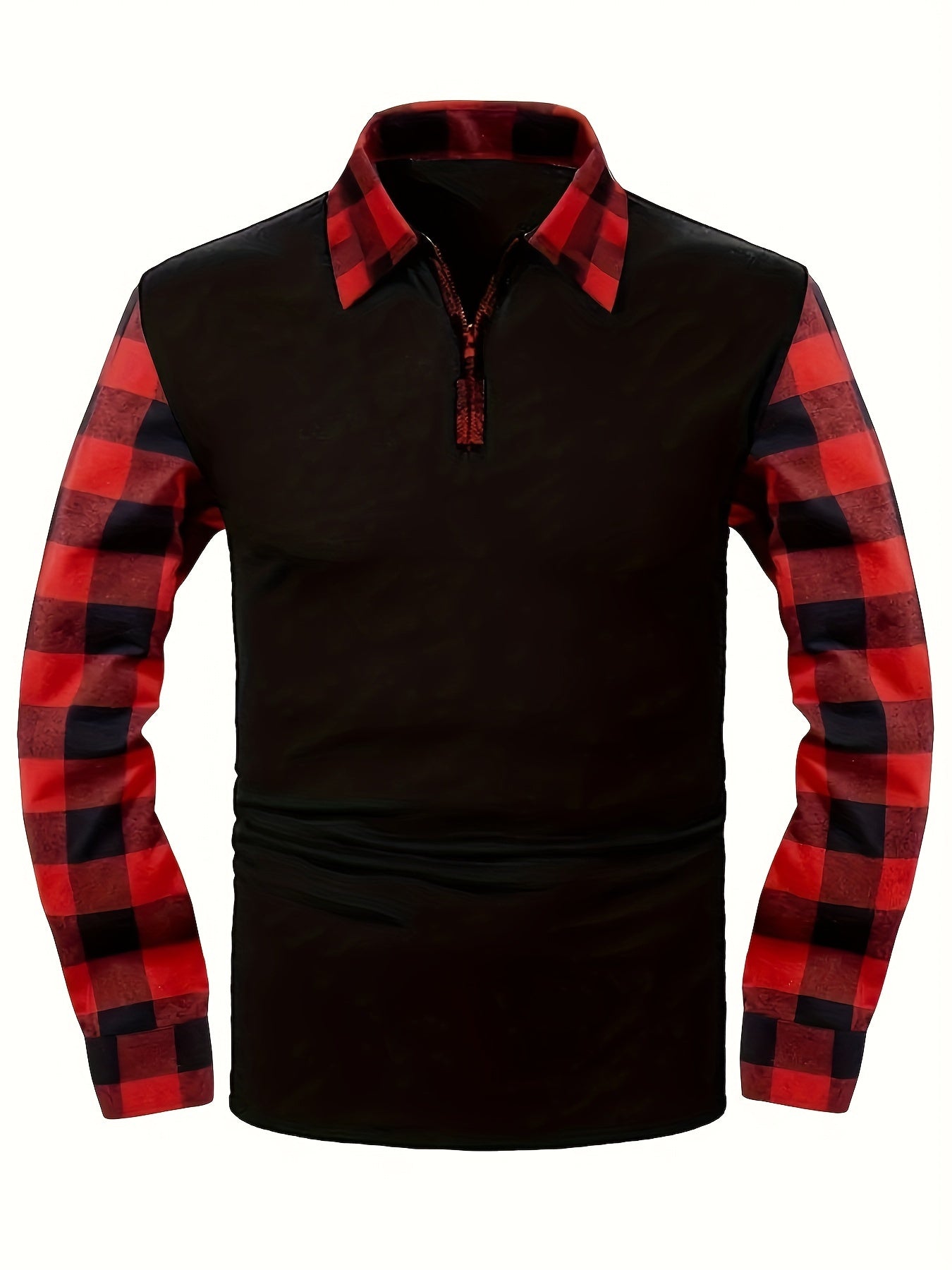 Men's Casual Retro Plaid Lapel 1/4 Zipper Long Sleeve Shirt For Business