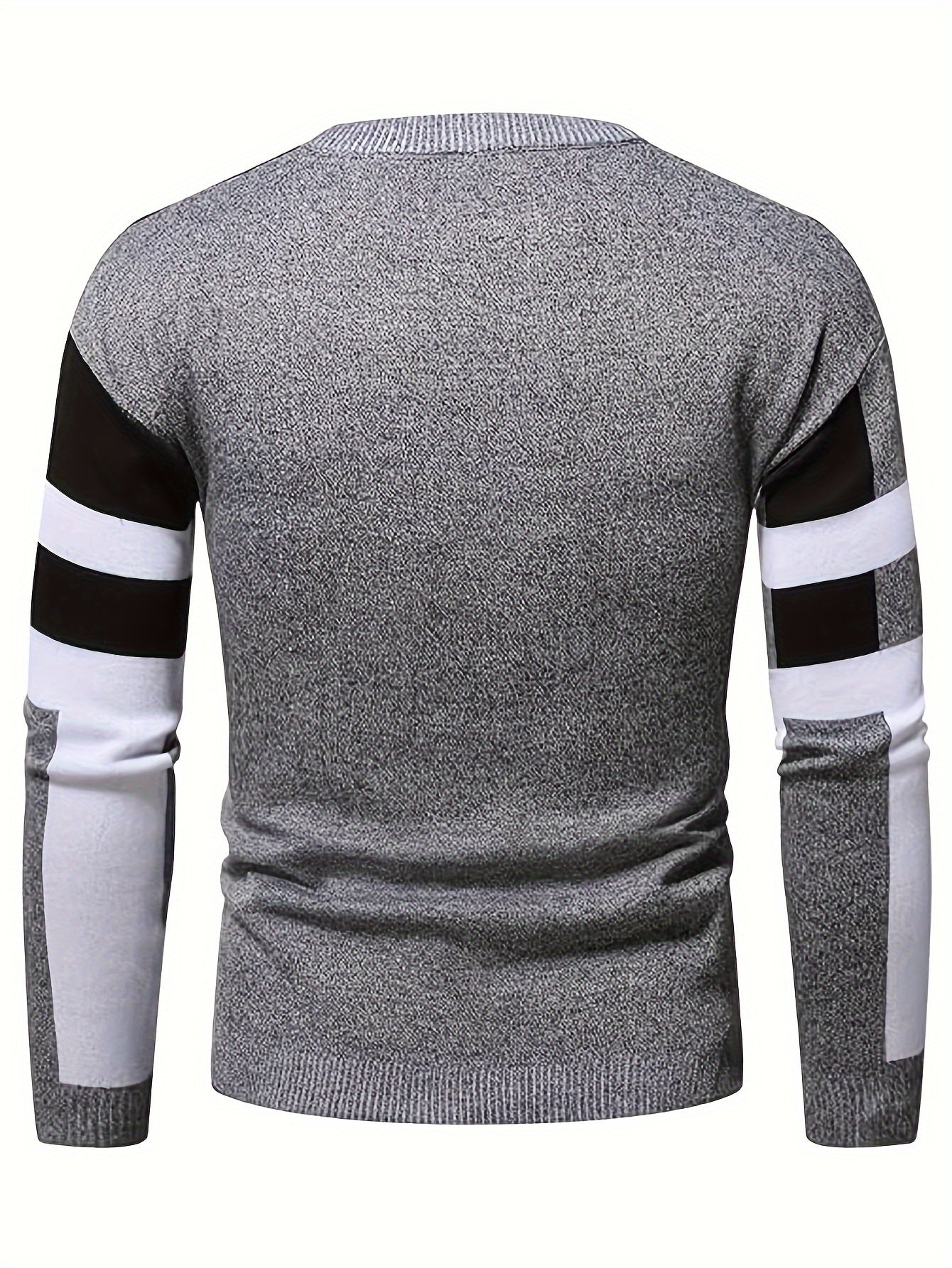 Men's Color Block Round Neck Sweater, Trendy Stretch Warm Pullover For Winter Outdoor