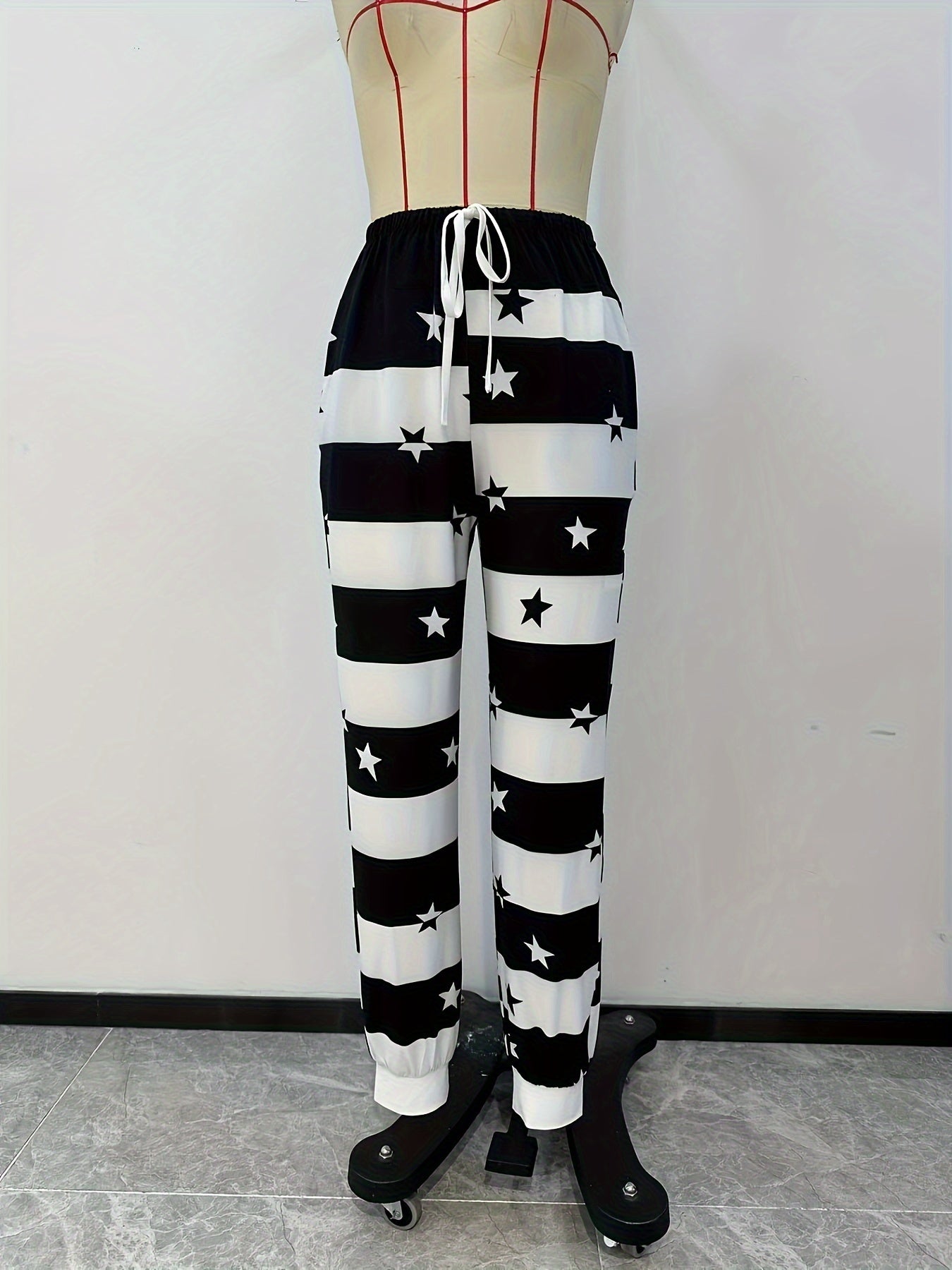 Stars & Stripe Print Pants, Casual Drawstring Waist Jogger Pants, Women's Clothing