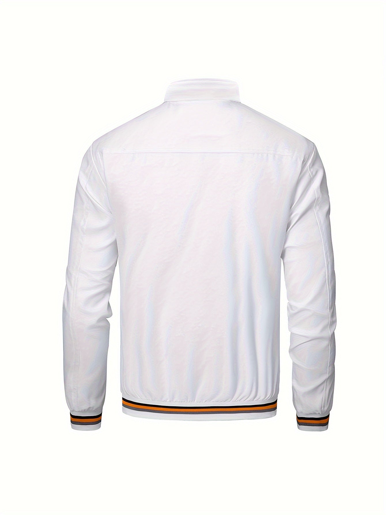 Stripe Edge Bomber Jacket, Men's Casual Stand Collar Zip Up Jacket For Running Outdoor