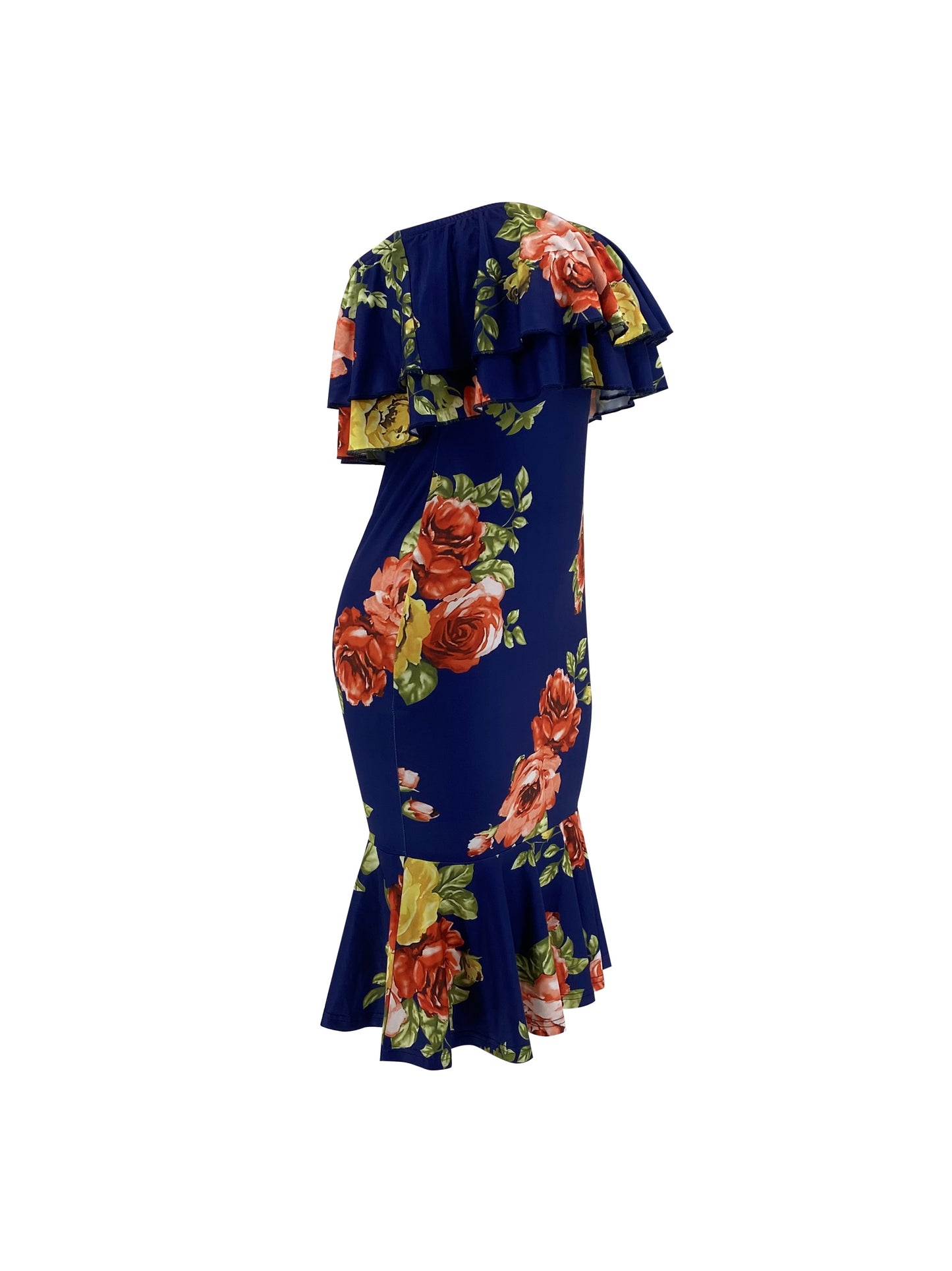 Floral Print Layered Ruffle Trim Dress, Elegant Off Shoulder Bodycon Dress, Women's Clothing