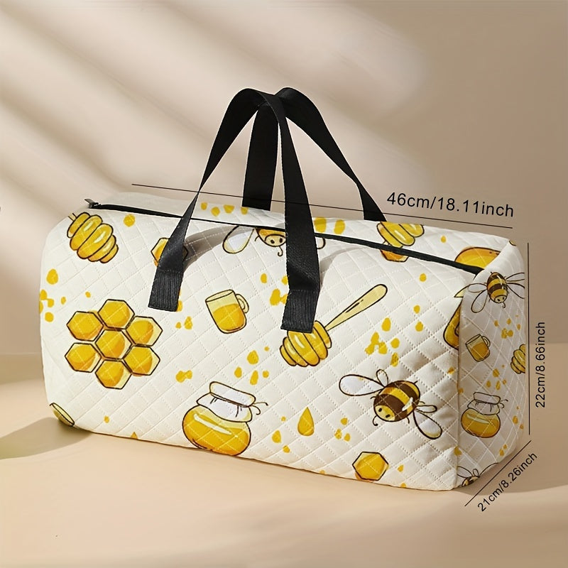 Foldable Large Capacity Travel Tote Bag With Bee And Honey Pattern, Tote Bag With Shoe Compartment, Stylish Messenger Bag, Overnight Luggage Bag, Suitable For Gym, Yoga