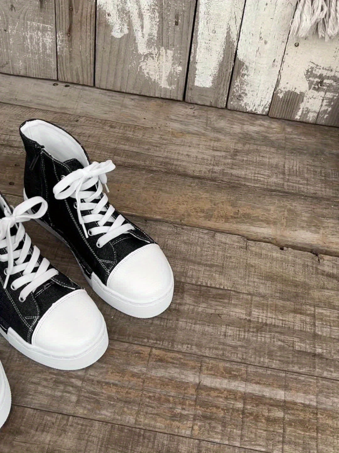 Women's Denim Platform Sneakers, Casual Lace Up Outdoor Shoes, Comfortable Side Zipper Shoes