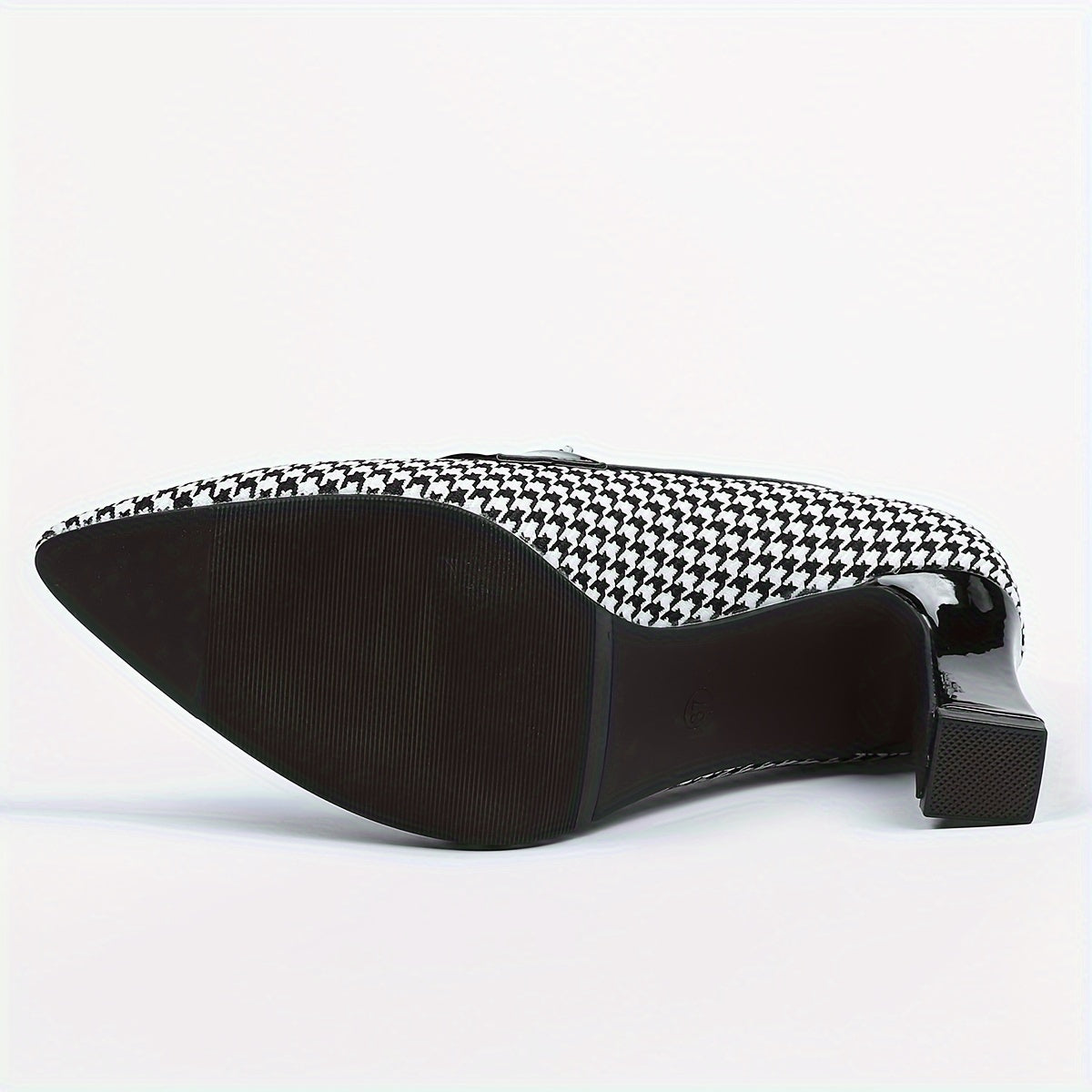 Women's Houndstooth Pattern Pumps, Fashion Pointed Toe Block Heels, All-Match Going Out Shoes