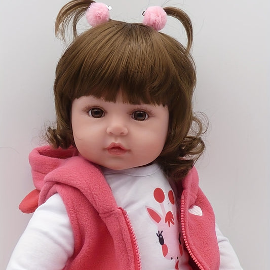 19 Inch/ 48 Cm Soft Vinyl Reborn Doll, Lovely Baby Girl With Hairwig In Pink Clothes And A Plush Giraffe Toy, Halloween/Thanksgiving Day/Christmas gift Carnival