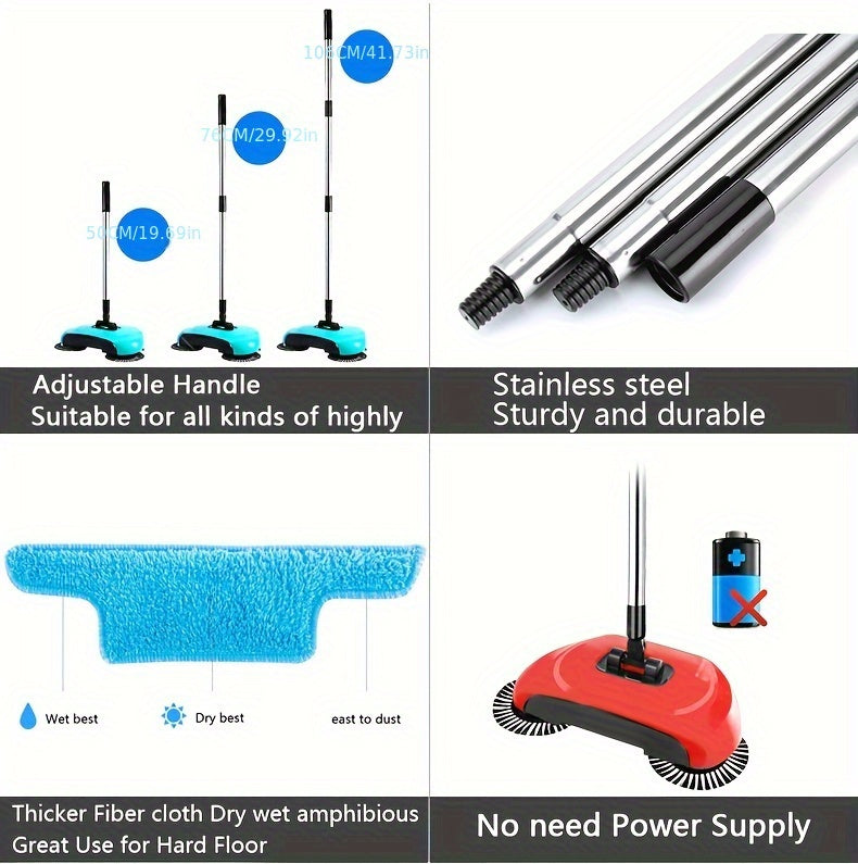 3 In 1 Multifunctional Hand Push Sweeper, Vacuum Cleaner, Hand Push Sweeping And Moping Machine, To Remove Garbage, Pet Hair And Dust, Dry And Wet Use, Suitable For Hardwood Ceramic Tiles.