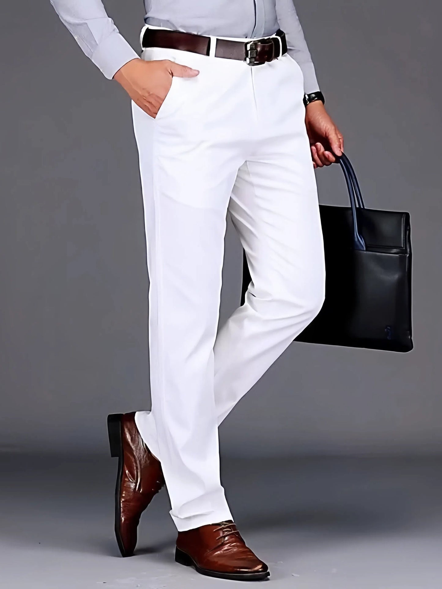 Solid Dress Pants For Men, Lightweight And Comfy Regular Fit And Cuffed Pants For All Seasons Business And Casual Wear