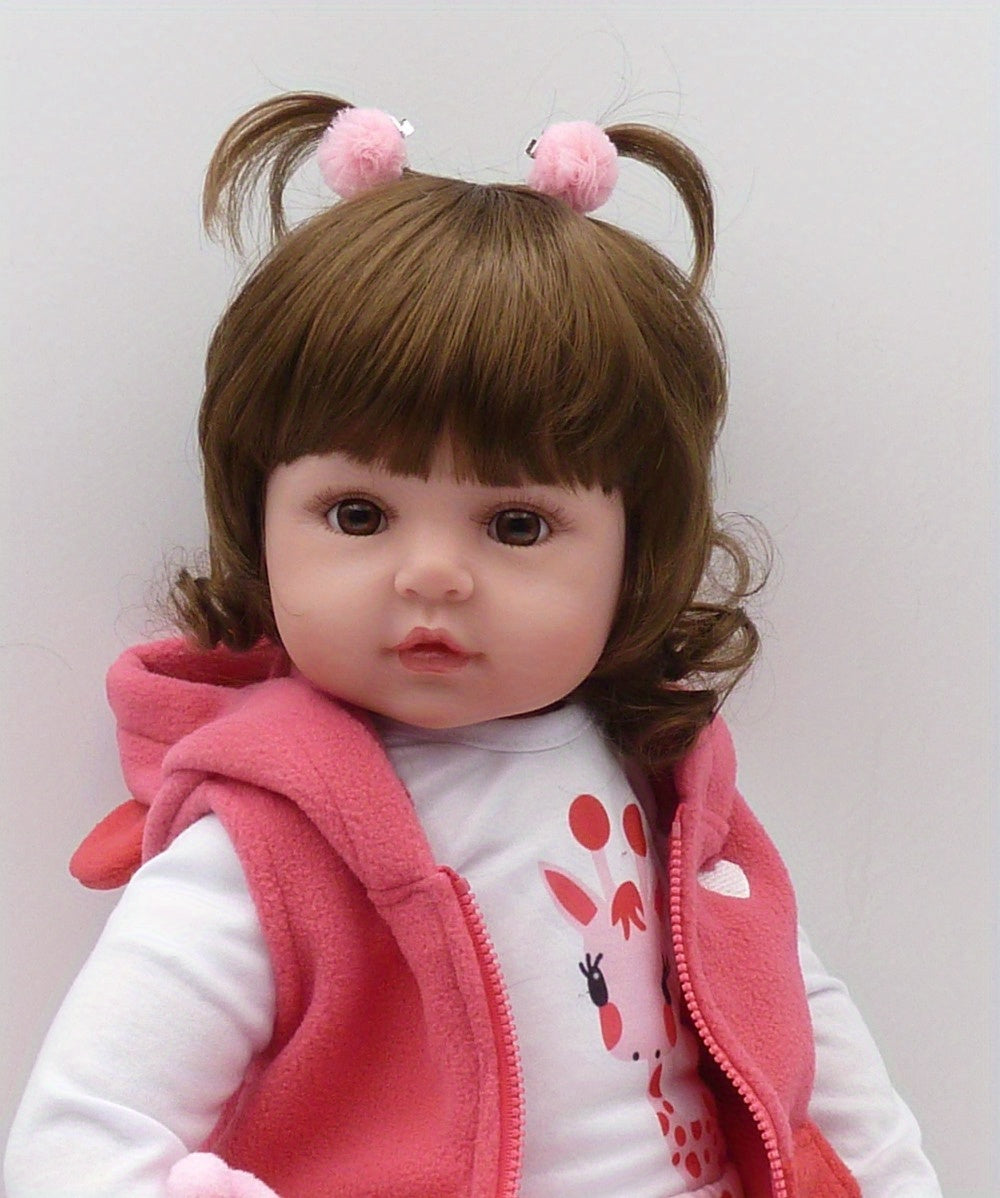 19 Inch/ 48 Cm Soft Vinyl Reborn Doll, Lovely Baby Girl With Hairwig In Pink Clothes And A Plush Giraffe Toy, Halloween/Thanksgiving Day/Christmas gift Carnival