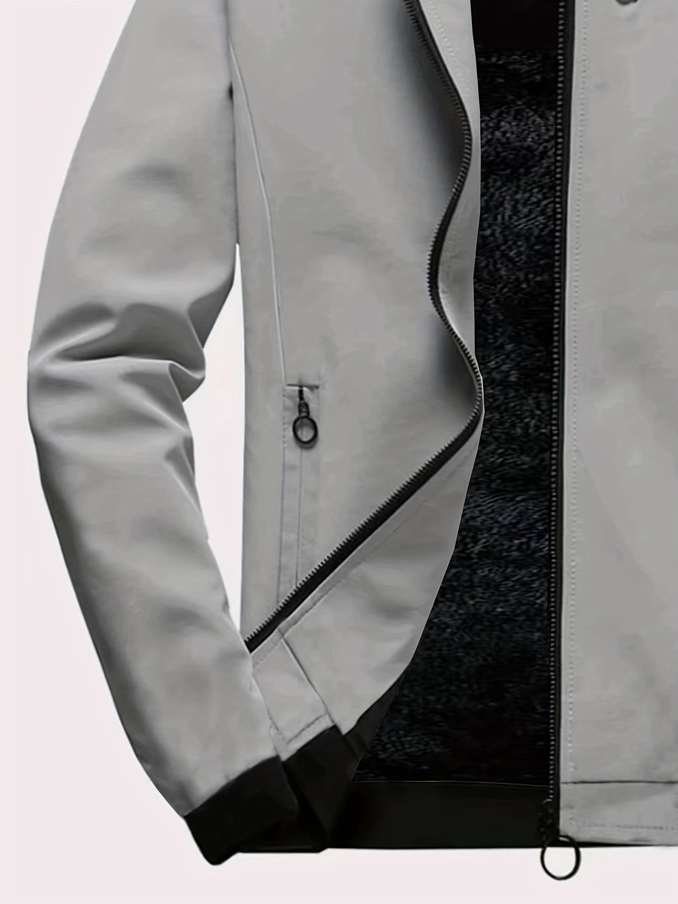 Solid Color Sherpa Lined Men's Stand Collar Jacket Casual Long Sleeve With Zipper Gym Sports Coat For Spring Fall