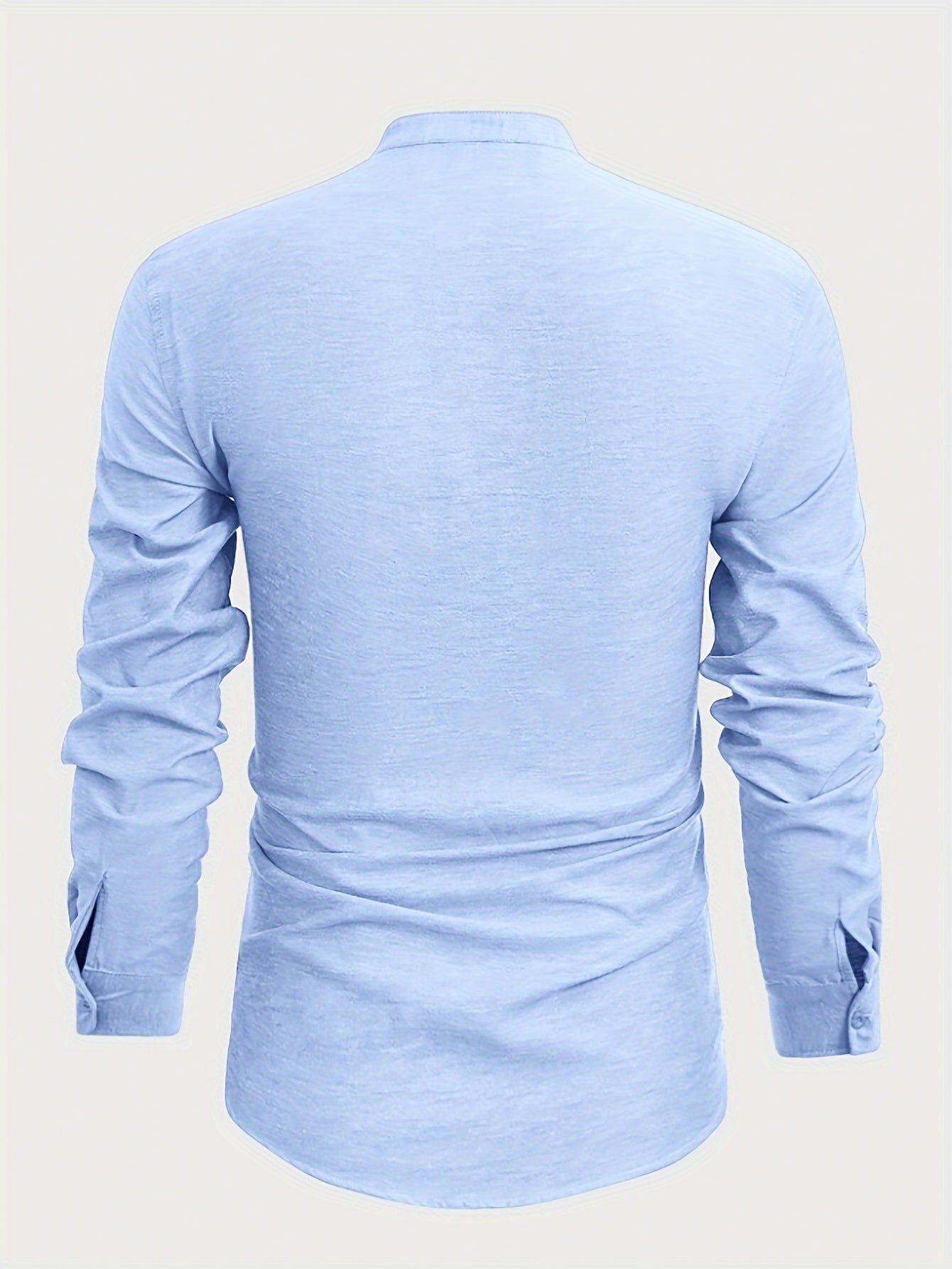 Men's Solid Color Cotton Blend Long Sleeve Lapel Stand Collar For Spring And Fall, Casual Comfy Trendy Shirt As Gift