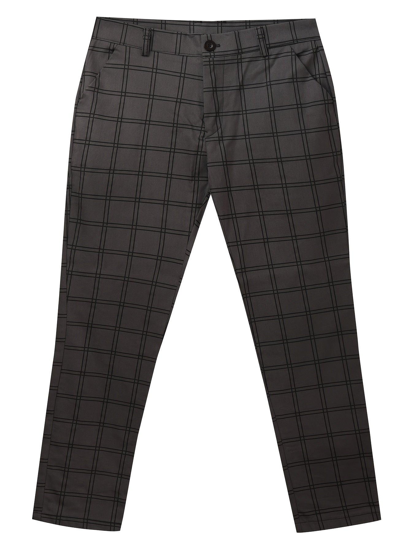 Men's Plaid Formal Dress Pants With Pockets, Slim Fit Trousers For Outdoor Activities, Daily Wear For Spring And Autumn