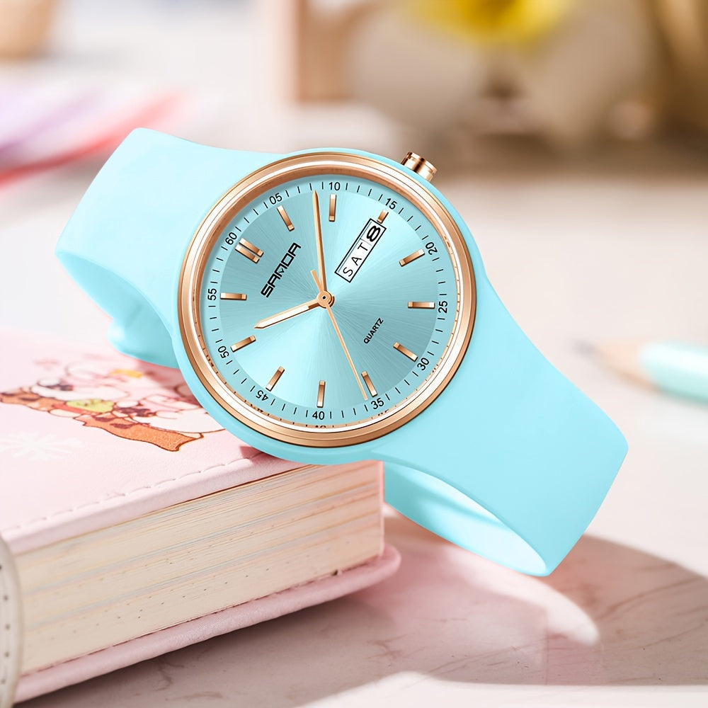 SANDA Fashionable Ladies' Quartz Wrist Watch with Silicone Band, Round Case, Analog Display, Elegant Design - Ideal Gift for Women