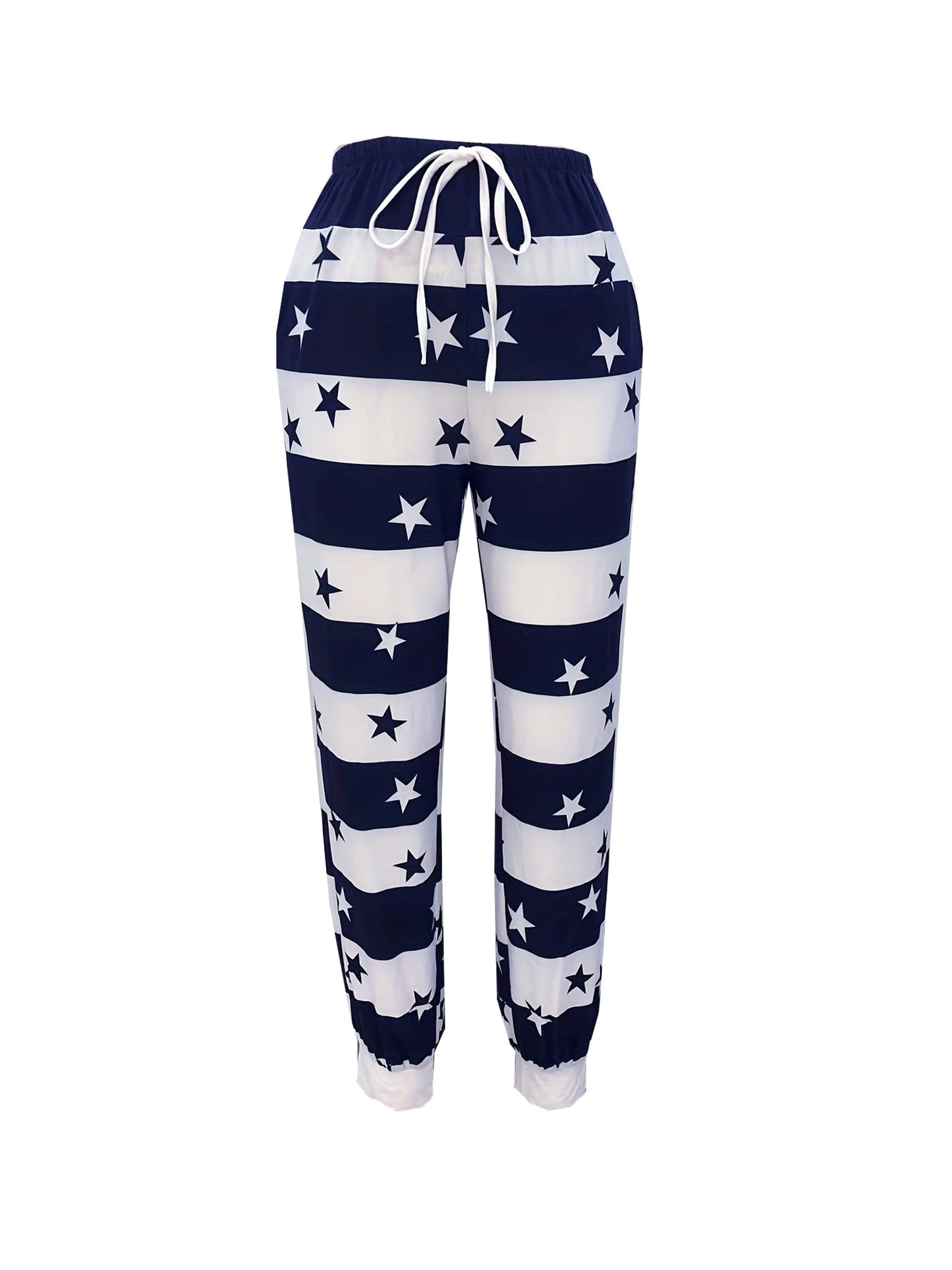 Stars & Stripe Print Pants, Casual Drawstring Waist Jogger Pants, Women's Clothing