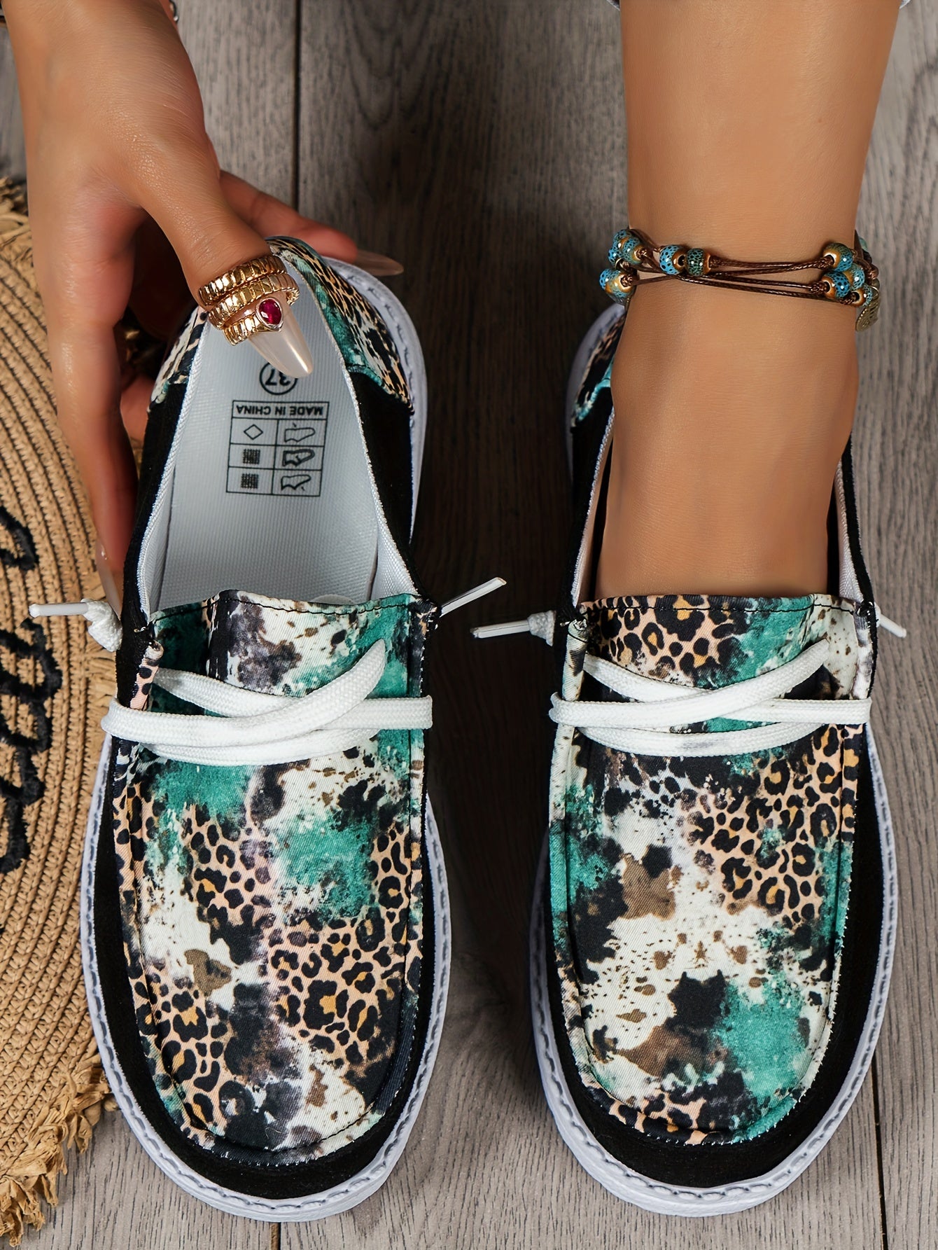 Color Blocking Leopard & Floral Pattern Flat Shoes, Women's Fashion Slip On Casual Shoes, Lightweight Soft And Comfortable Walking Shoes, Breathable Sport Running Shoes