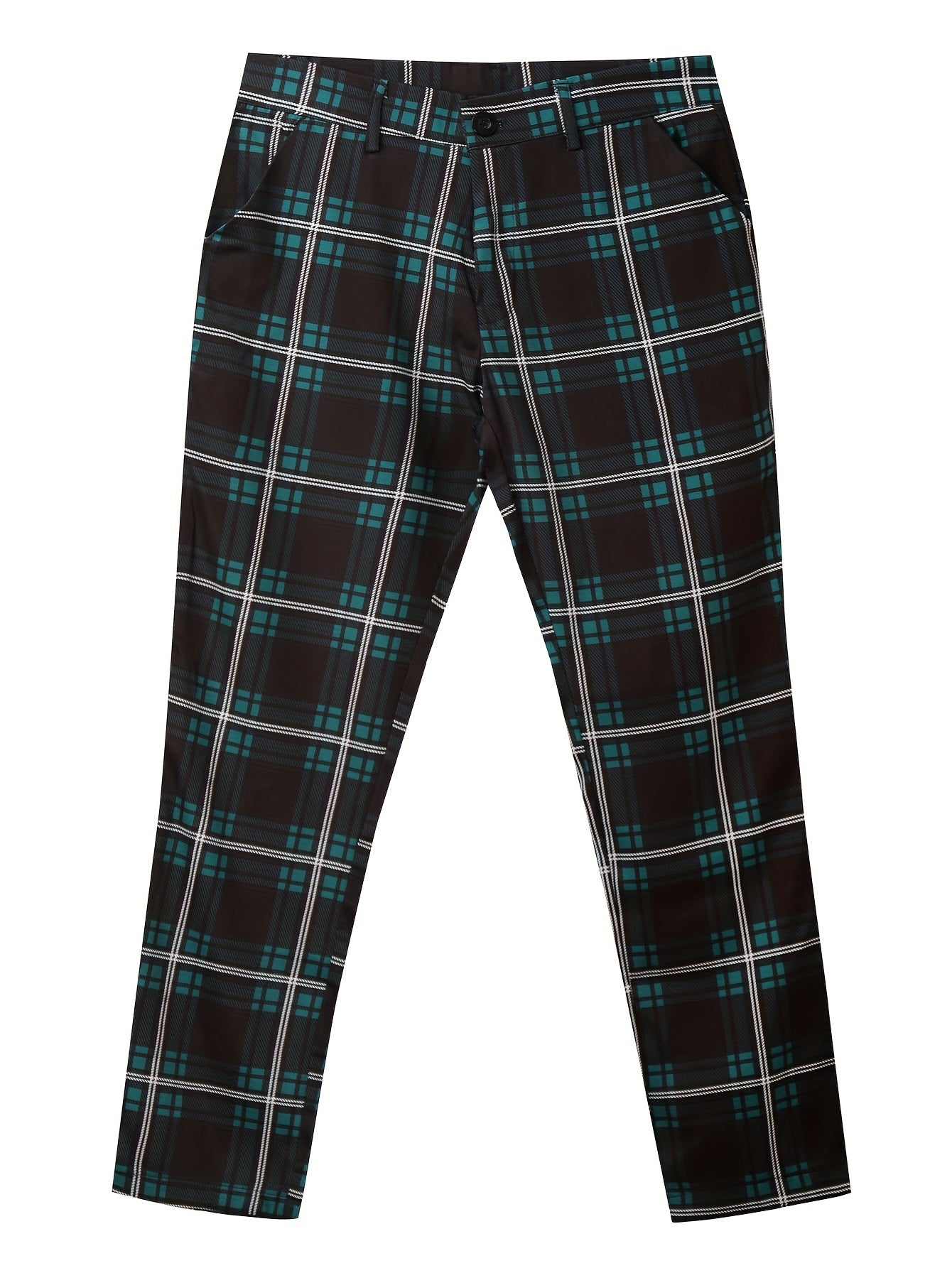 Elegant Plaid Slacks, Men's Casual Stretch Vintage Style Slightly Stretch Dress Pants