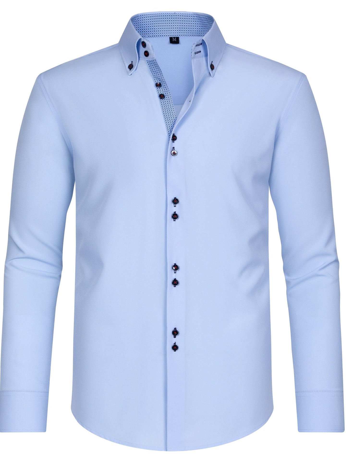 Men's Solid Color Lapel Collar Design Dress Shirts, Long Sleeve Casual Button Down Shirt For Formal Occasions