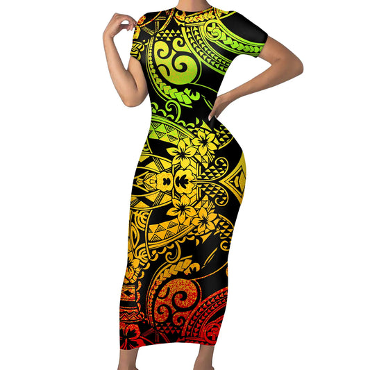 Wholesale Price Custom Women's Dress Polynesian Tribal Maroon Background With Plumeria Ladies Summer Tight New Design Dress