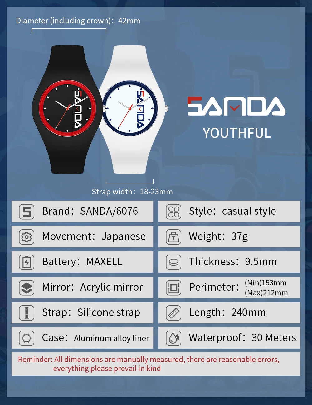 2023 SANDA Creativity Fashion Brand Women Men's Waterproof Sports Watch Quartz Digital Luxury Analog Student Wrist Watches 6076