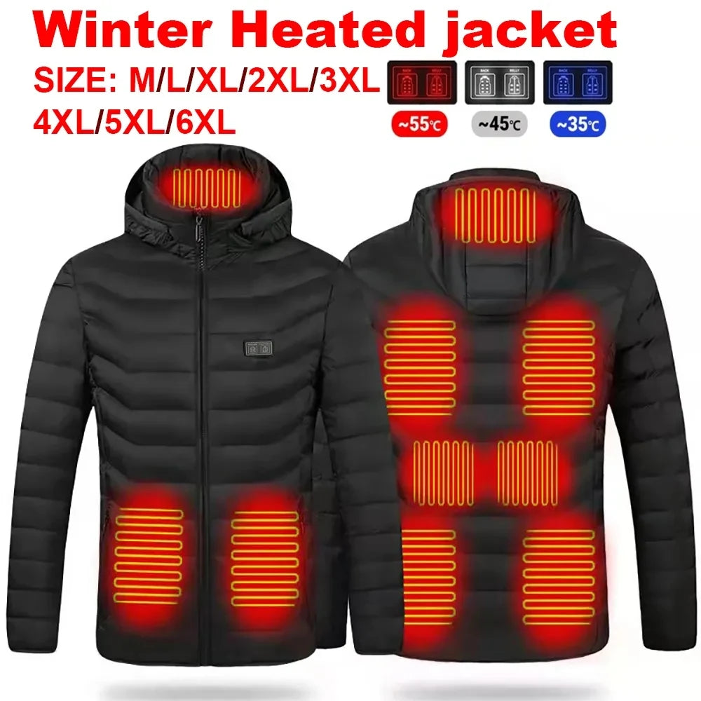 Heated Jacket, USB Intelligent Dual Control Switch 9-19 Zone Heated Jacket, Men's Women's Warm Cotton Jacket with Removable Hood