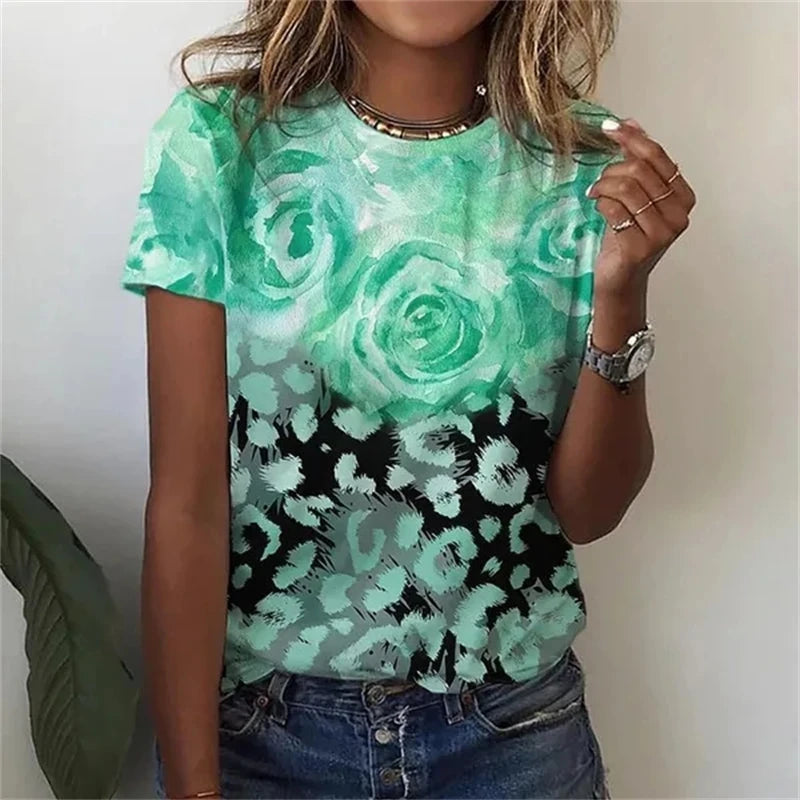 Women's T-Shirts Summer Fashion 3d Flowers Print Short Sleeve Top Female Clothing Oversized Tees Harajuku Graphic T Shirts