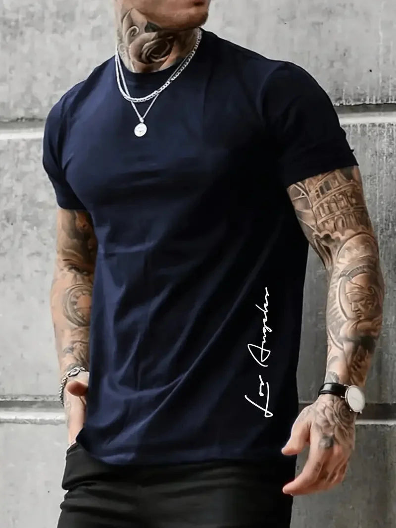 Fashionable and simple letter printing summer short-sleeved round neck men's comfortable, breathable and comfortable T-shirt