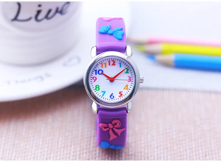 2024 New Girls Boys Lovely Cute Bow Tie Silicone Strap Watches Stainless Steel Dial Colorful Digital Watch For Little Kids Gifts