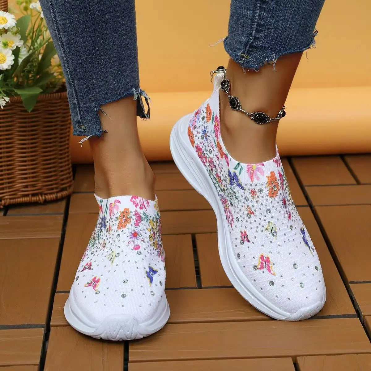 2024 Summer Women Shoes Knitting Sock Sneakers Women Flat Shoes Casual Breathable Sneakers Flats Walking Shoes for Women