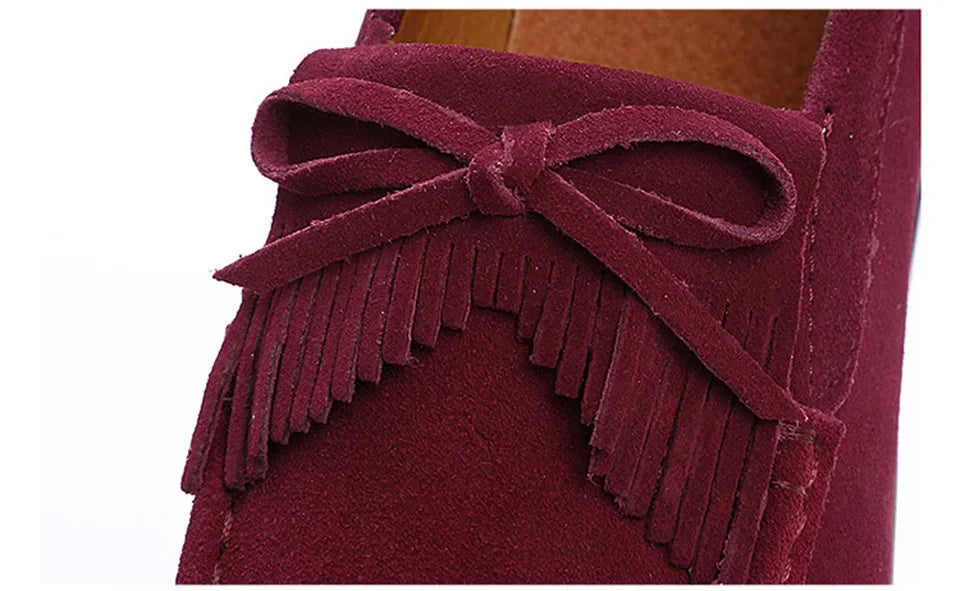 luxury 2024 Spring Autumn Women Suede Genuine Leather Wedge Shoes Lady Female Loafers Sweet Tassel Slip-ons Platform Moccasins