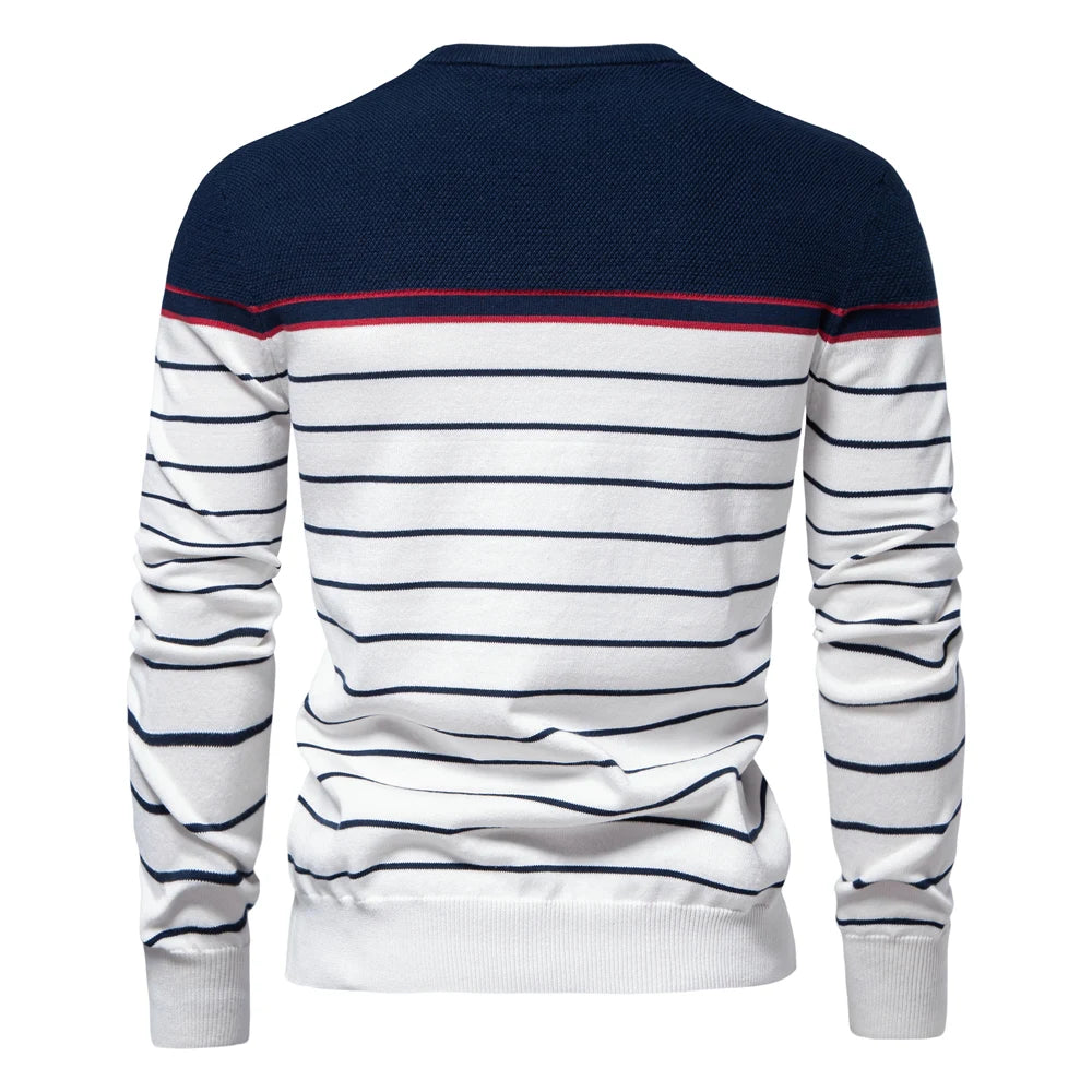 AIOPESON New O-neck Cotton Pullover Men's Sweater Striped Casual Autumn and Winter High Quality Knitted Sweaters for Men