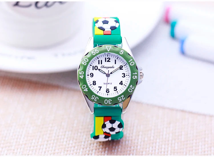 New Children's Boys Gilrs 3D Cool Football Silicone Strap Watches Students 3-12ages Kids Football Match Sports Waterproof Watch