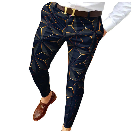 Men Business Casual Trousers Retro Pattern Print Straight Long Pants Mens Spring Autumn Fashion Streetwear Vintage Men Clothing